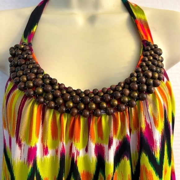 Calvin Klein summer bright color halter top blouse with bead accent Sz S.  Q3 - Picture 2 of 8